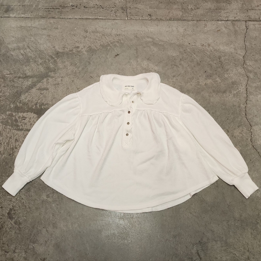 We The Free White Peasant Button-Up Blouse